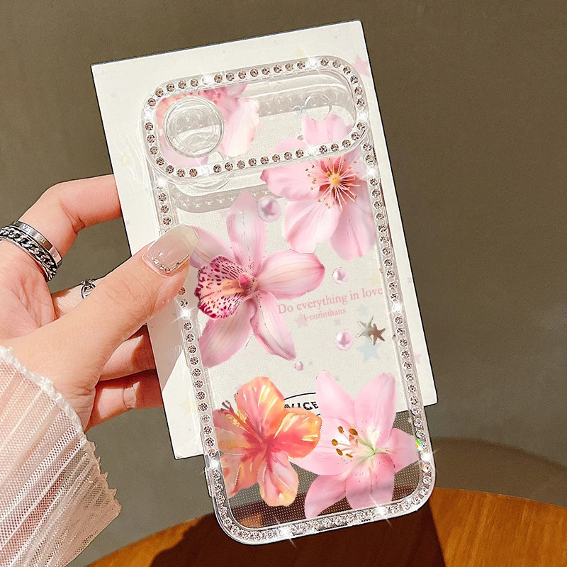 Pink Flowers Bling iPhone Case