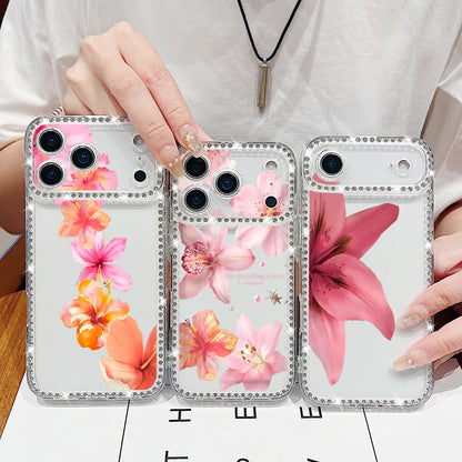 Pink Flowers Bling iPhone Case