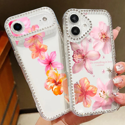 Pink Flowers Bling iPhone Case