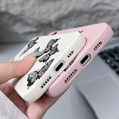 Black Butterfly iPhone Leather TPU Case
