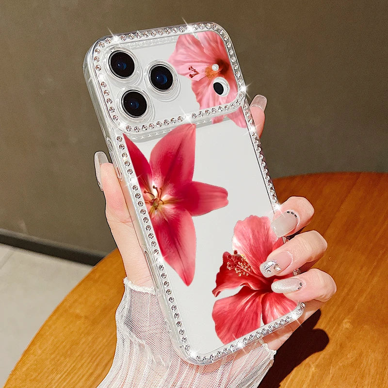 Pink Flowers Bling iPhone Case