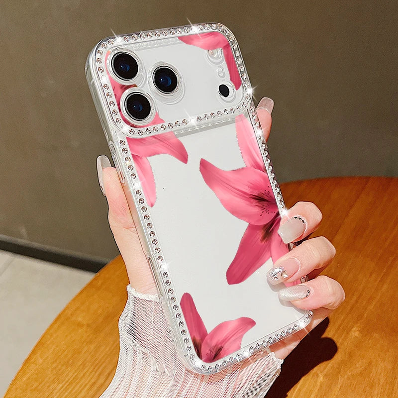 Pink Flowers Bling iPhone Case