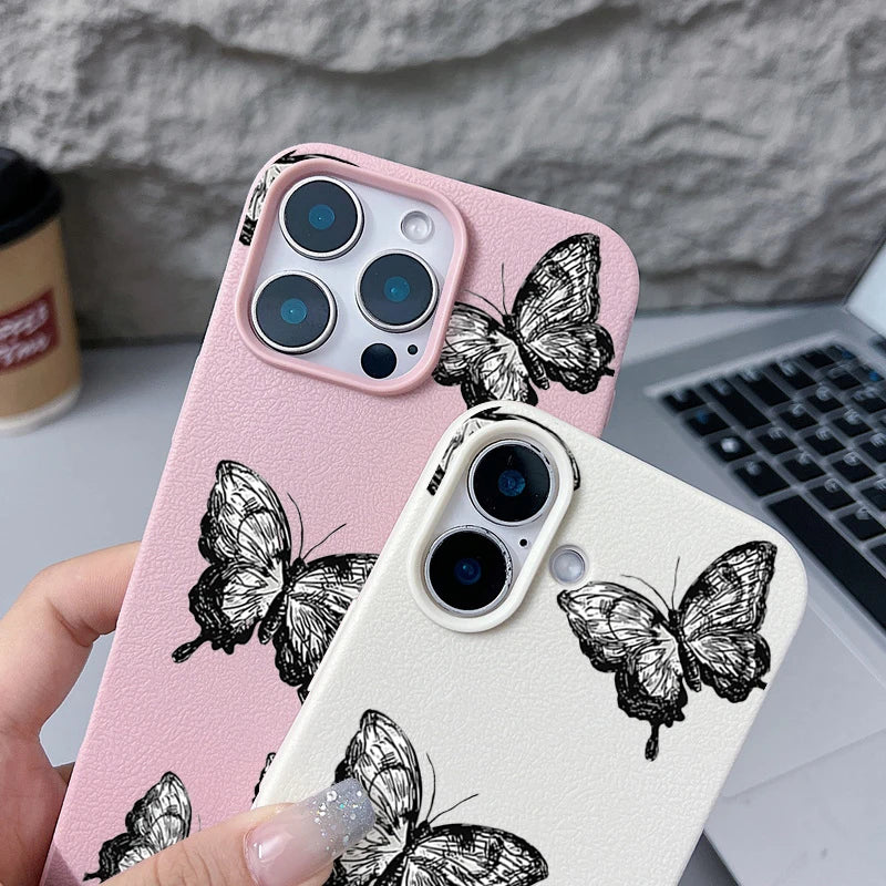 Black Butterfly iPhone Leather TPU Case