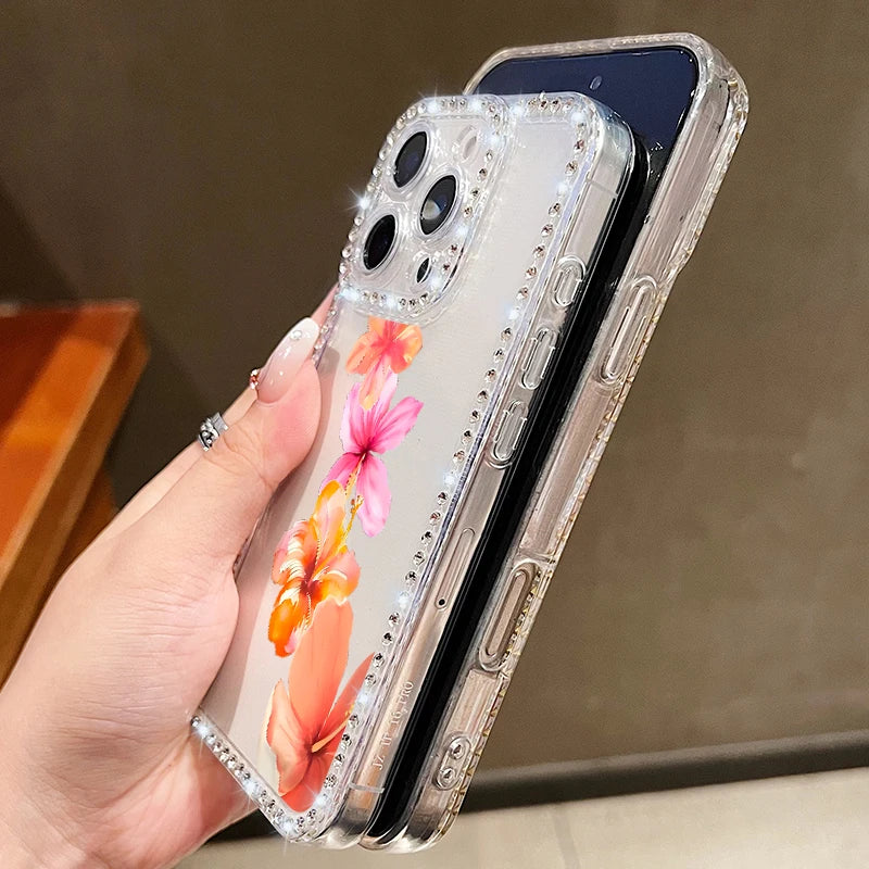Pink Flowers Bling iPhone Case