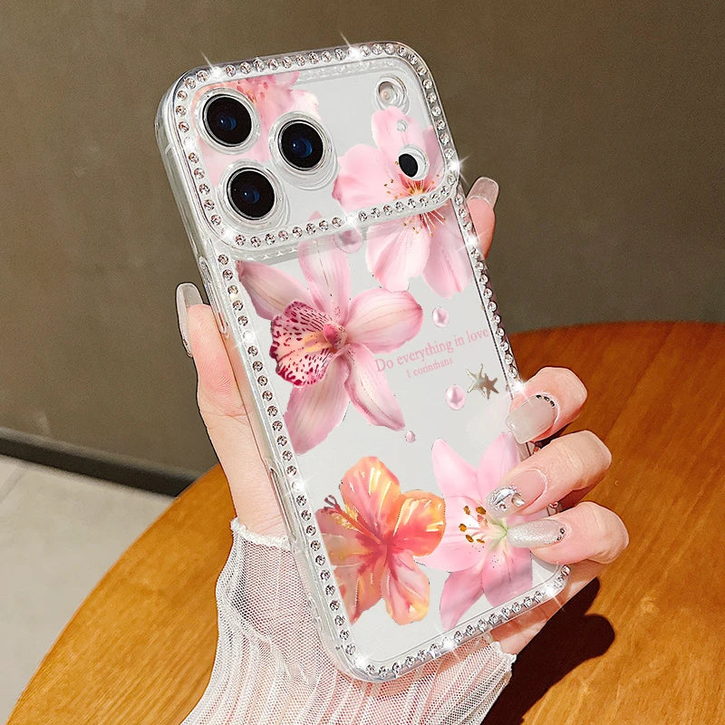 Pink Flowers Bling iPhone Case