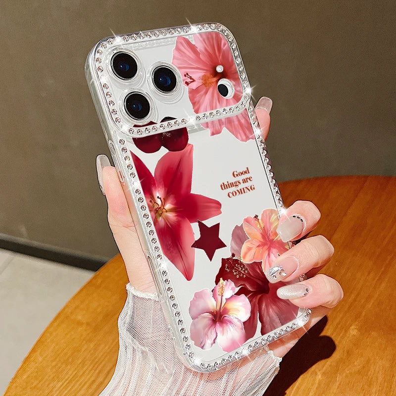 Pink Flowers Bling iPhone Case