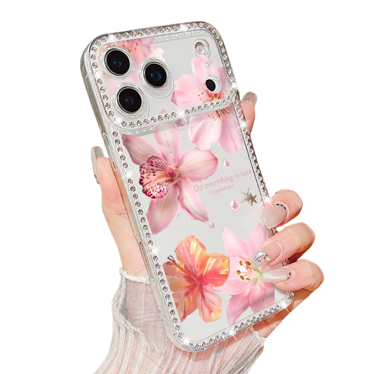 Pink Flowers Bling iPhone Case
